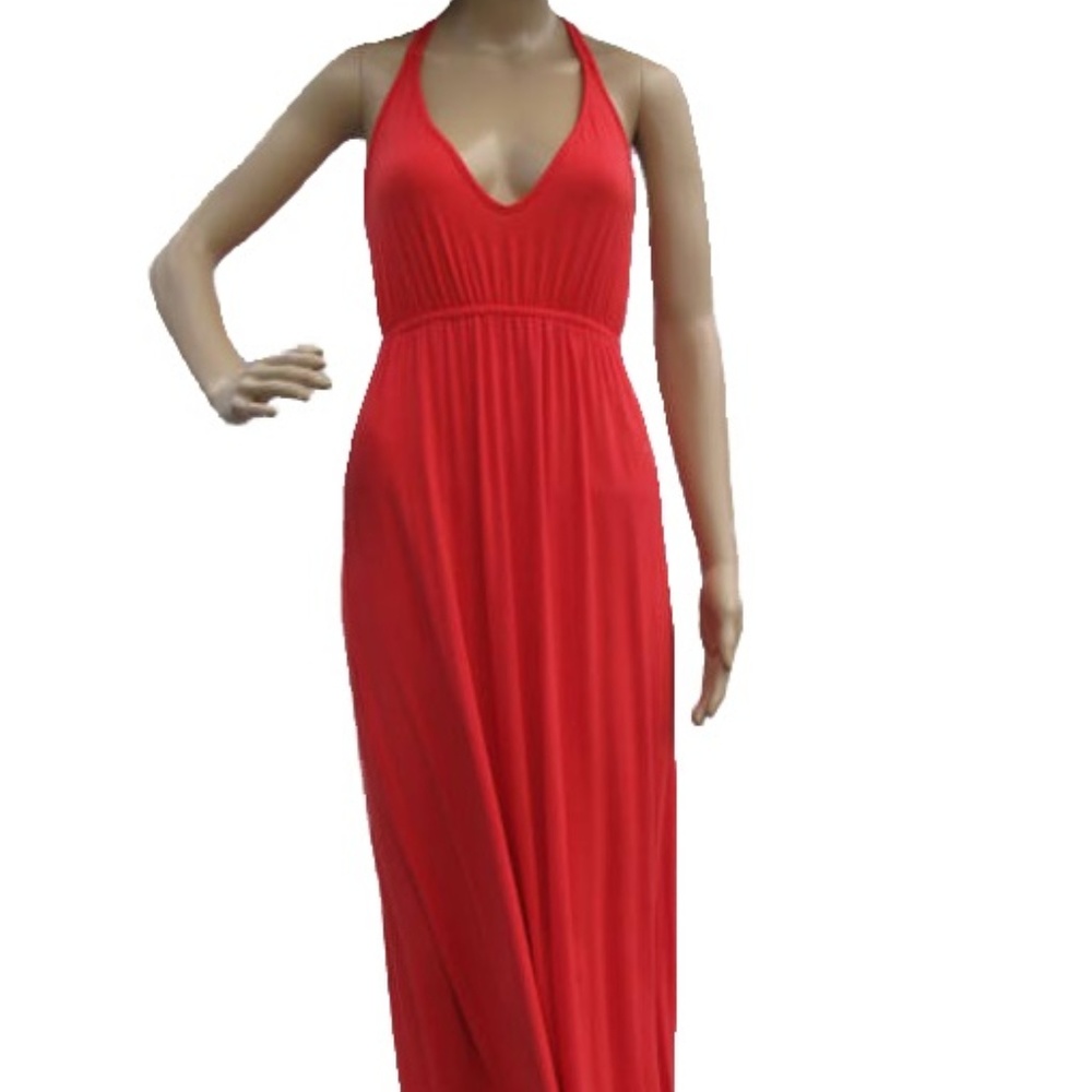 Long Strappy Back Maxi Dress: Coral